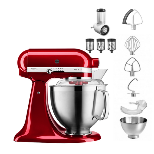 KitchenAid 4,8 L 5KSM185 Artisan Küchenmaschine Beginnerset Artisan Gemüseschneider+Flexirührer