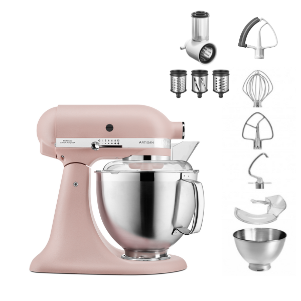 KitchenAid 4,8 L 5KSM185 Artisan Küchenmaschine Beginnerset Artisan Gemüseschneider+Flexirührer