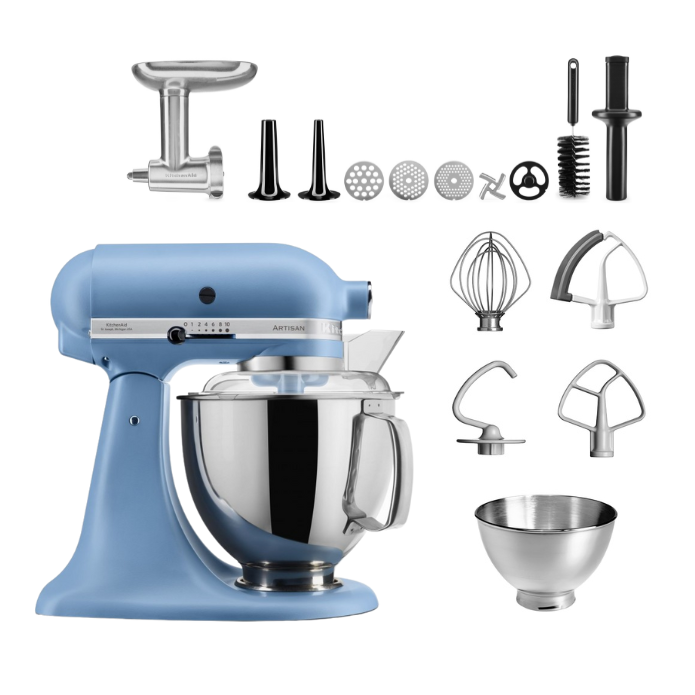 KitchenAid 4,8 L 5KSM175 Artisan Küchenmaschine Meatlover mit Ganzmetall- Fleischwolf