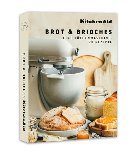 KitchenAid Brot-Backschüssel 5KSM2CB5BGS Grey Speckle mit KitchenAid Brotmesser KKFTR8BRWM+ Rezeptbuch Brot&Brioche