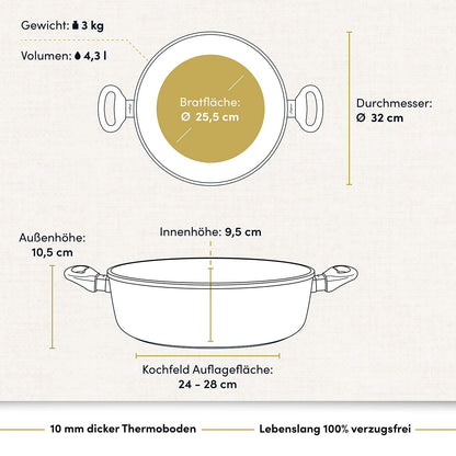 Bräter 32 cm Rund 10 cm Innenhöhe I Deckel optional
