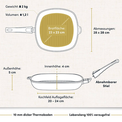 Grillpfanne eckig 28x28 cm I Deckel optional