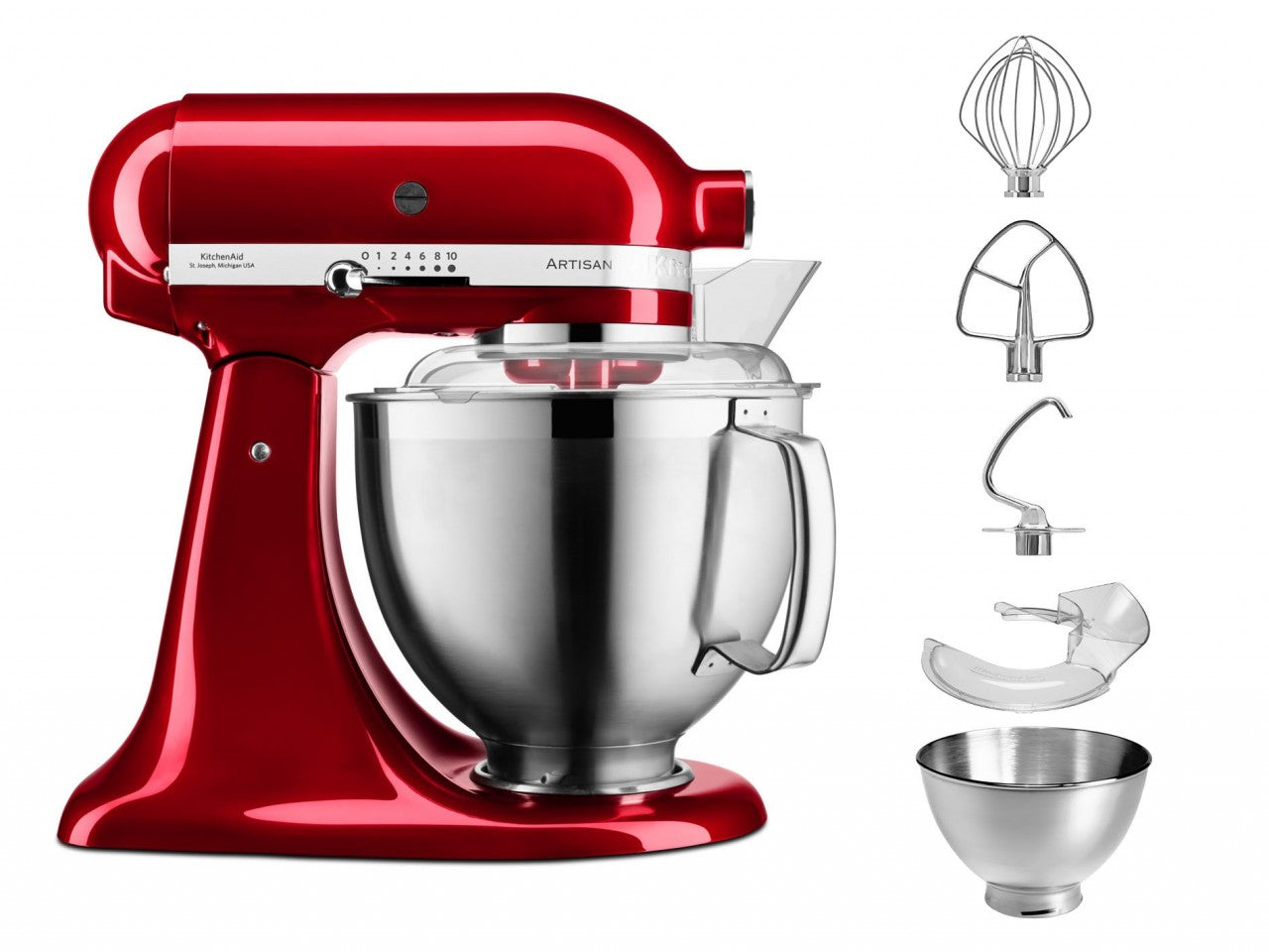 KitchenAid 4,8 L 5KSM185 Artisan Küchenmaschine Profiset Fleischwolf+Spritzgebäck+Gemüseschneider+Pürie