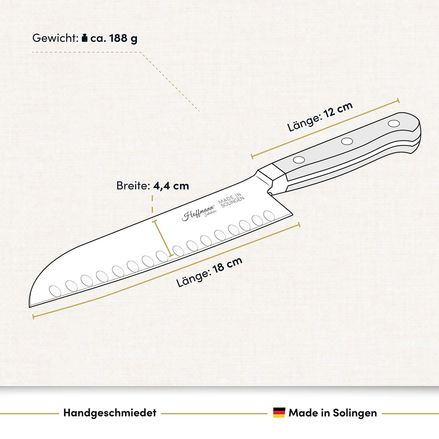 Santokumesser 18 cm, handgeschmiedet in Solingen